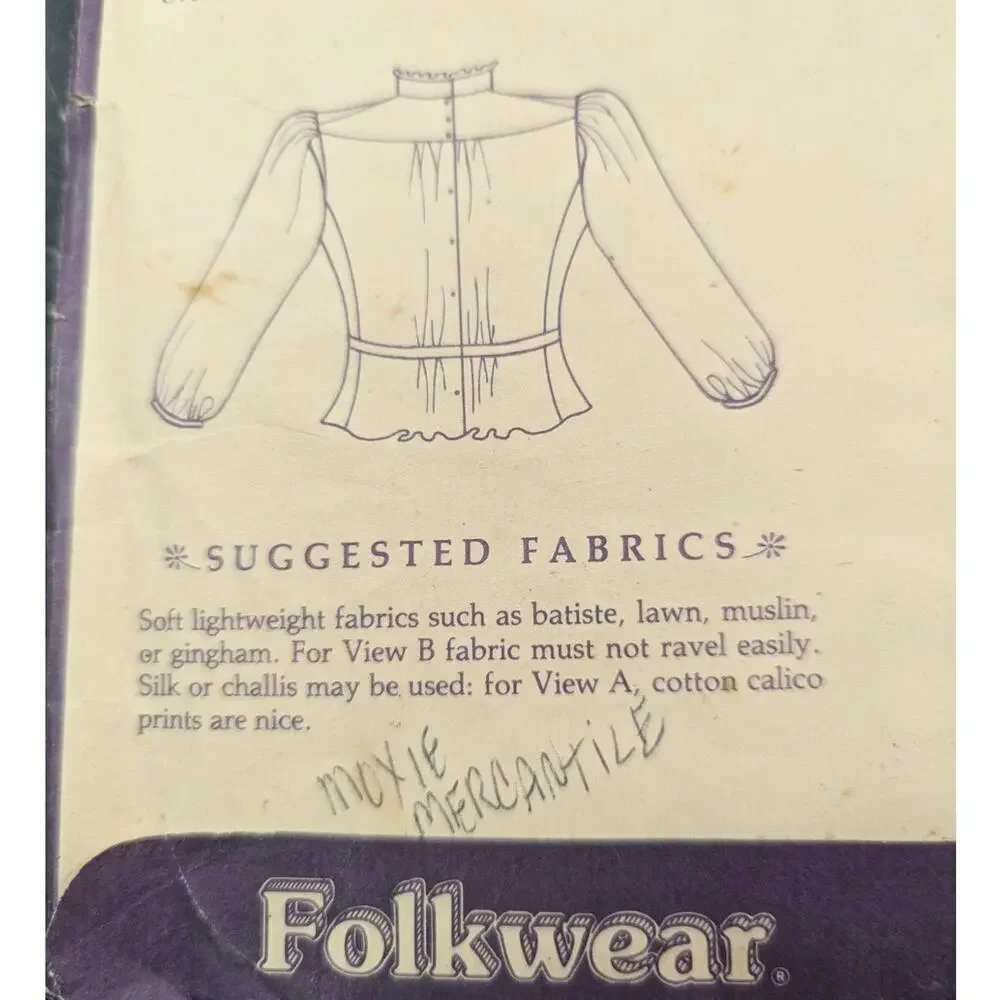 Vintage Folkwear 205 Gibson Girl Blouse Sewing Pattern 1900s Edwardian Style